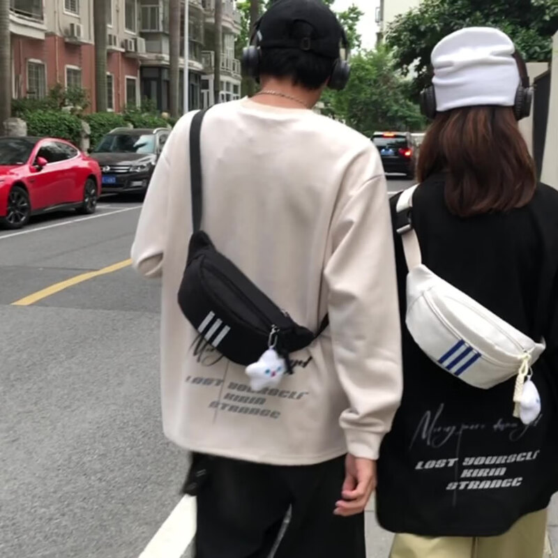 QUEENJOY trendy brand crossbody bag for men, casual Japanese style small backpack, chest bag, crossbody women's shoulder bag, men's trendy student sports waist bag, black, no accessories