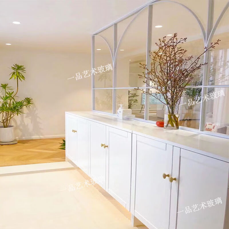 Vinoa retro iron false window screen indoor loft decoration fixed entrance Changhong glass partition arched window custom black 1 square with glass