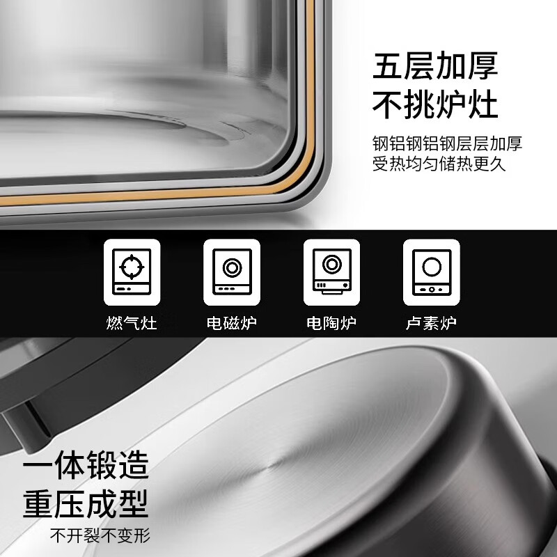 Hanxiao thickened food grade 316 stainless steel soup pot induction cooker hot pot special pot household edge stove hot pot basin 316 extra thick soup pot five-piece set 32cm