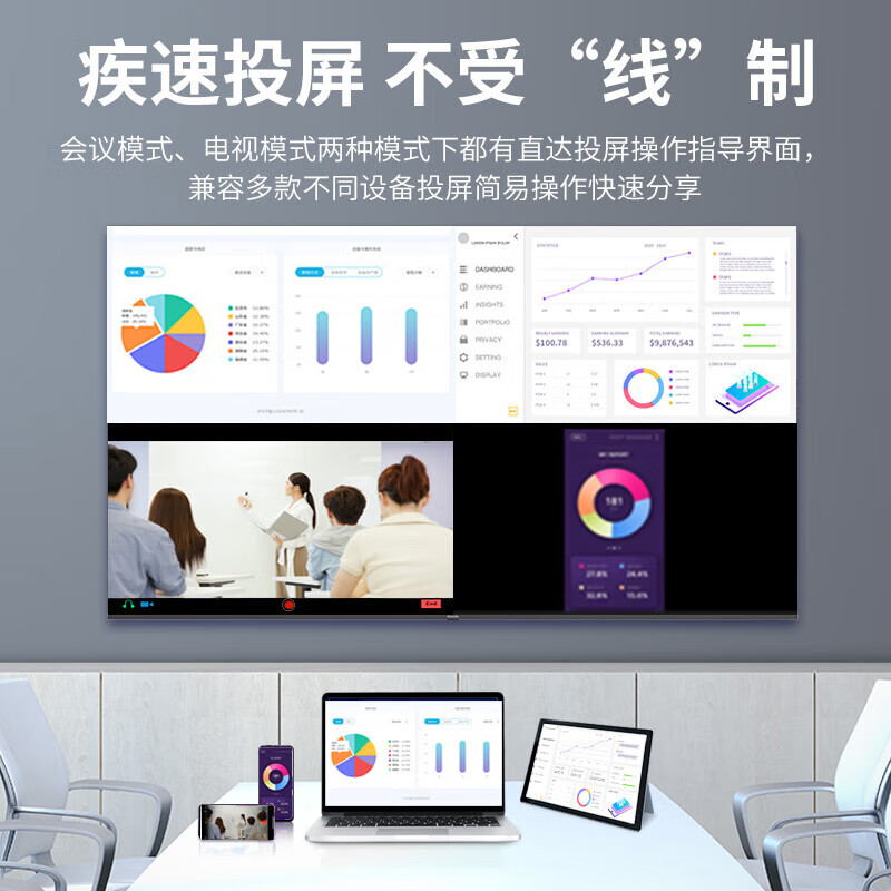 Philips (PHILIPS) smart conference TV tablet all-in-one non-touch 4K high-definition commercial display smart screen conference room mobile teaching office projection large screen upgraded version 2250QC series 98 inches (upgrade 4+32G) + wall mount