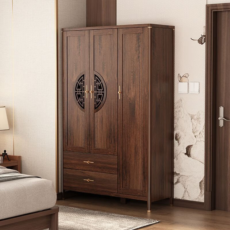 Qiuke new Chinese solid wood wardrobe small apartment home bedroom large wardrobe storage cabinet master bedroom simple storage cabinet
