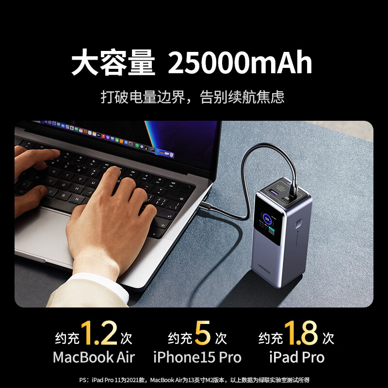 Greenlink 3C certified, can be used on airplanes, Powerful laptop power bank 25000 mAh PD200/140W fast charging large capacity power bank, suitable for Xiaomi computers