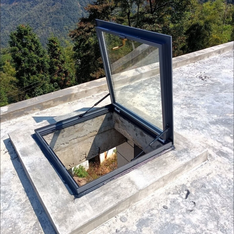 Meikejie thickened aluminum alloy electric skylight roof manual shading basement cement table sunroom pitched roof customization thickened large opening 940*940 with glass gray