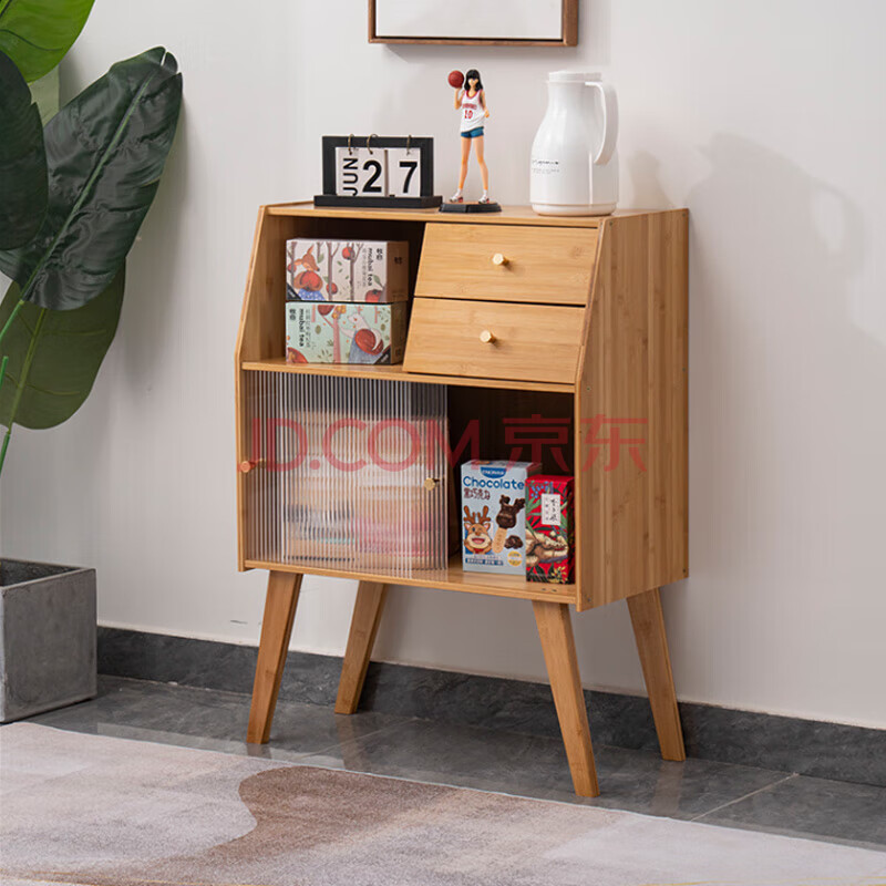 Bamboo Qianbiannan bamboo sideboard home living room storage cabinet kitchen cupboard tea cabinet wall wine cabinet storage multi-functional storage original color 68 long high foot sideboard