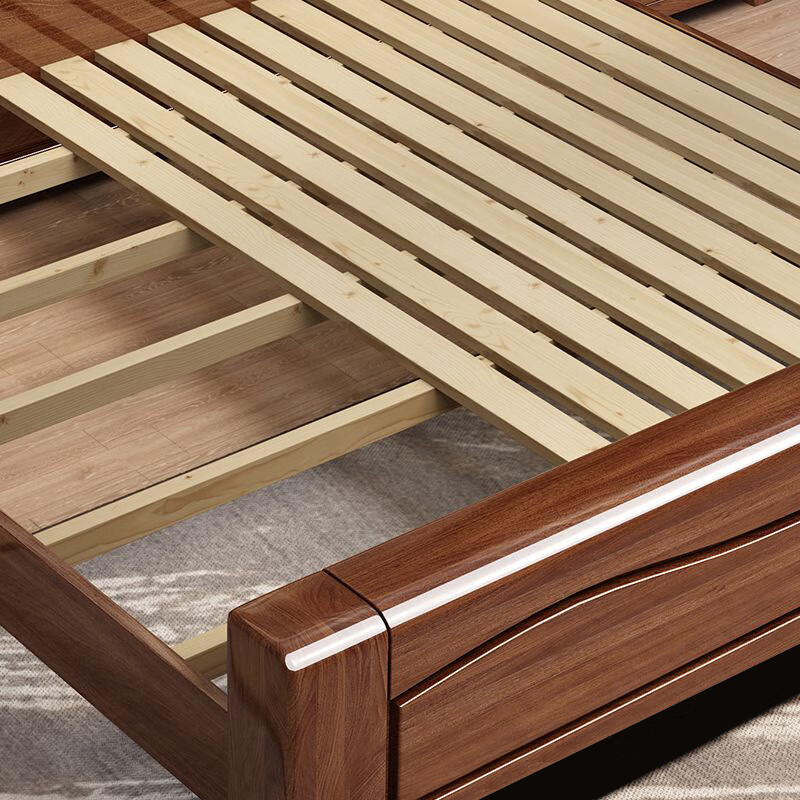 Walnut Chinese solid wood bed modern simple 1.8m double bed 1.5m master bedroom storage high box wedding bed economical solid wood bed 1.5m*2.0m frame structure