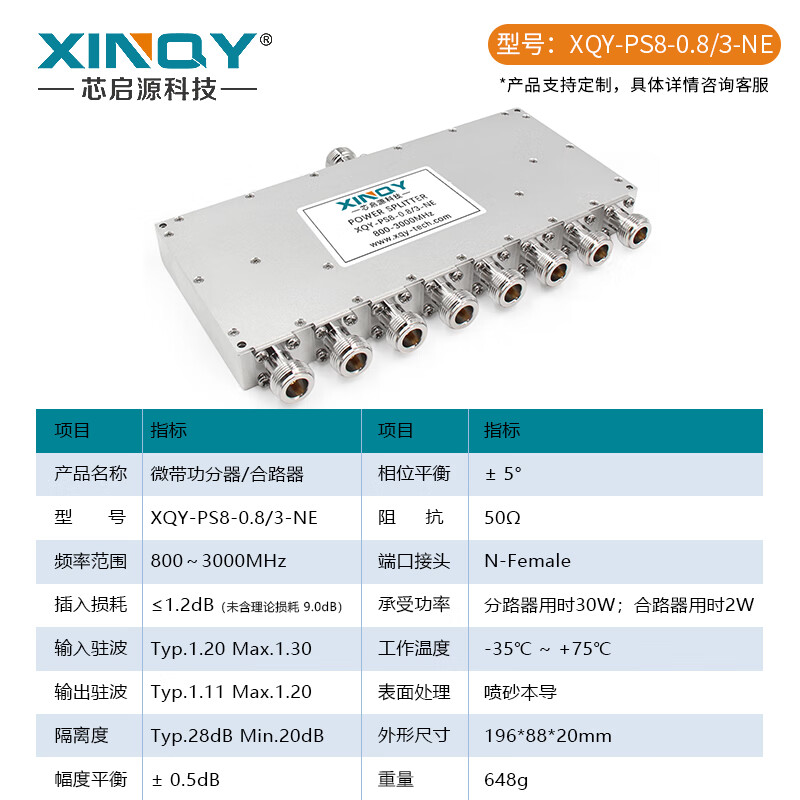 XINQY Xinqiyuan SMA/TNC RF microstrip power splitter 0.8/3G one-to-eight GPS test N-type power splitter combiner PS8-0.8/3-NE ordinary model