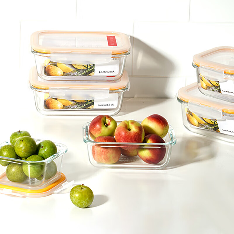 LOCK&LOCK heat-resistant glass crisper, microwave lunch box, lunch box for office workers, students, lunch box, fruit meal crisper bowl, four-piece set
