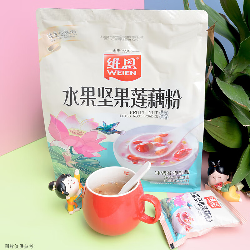 Wein Nourishing Meal Grain Fruit Nut Lotus Root Powder Yam Walnut Powder Sesame Paste Sea Salt Cereal Oatmeal Fruit Nut Lotus Root Powder 520g (14 small packs included)