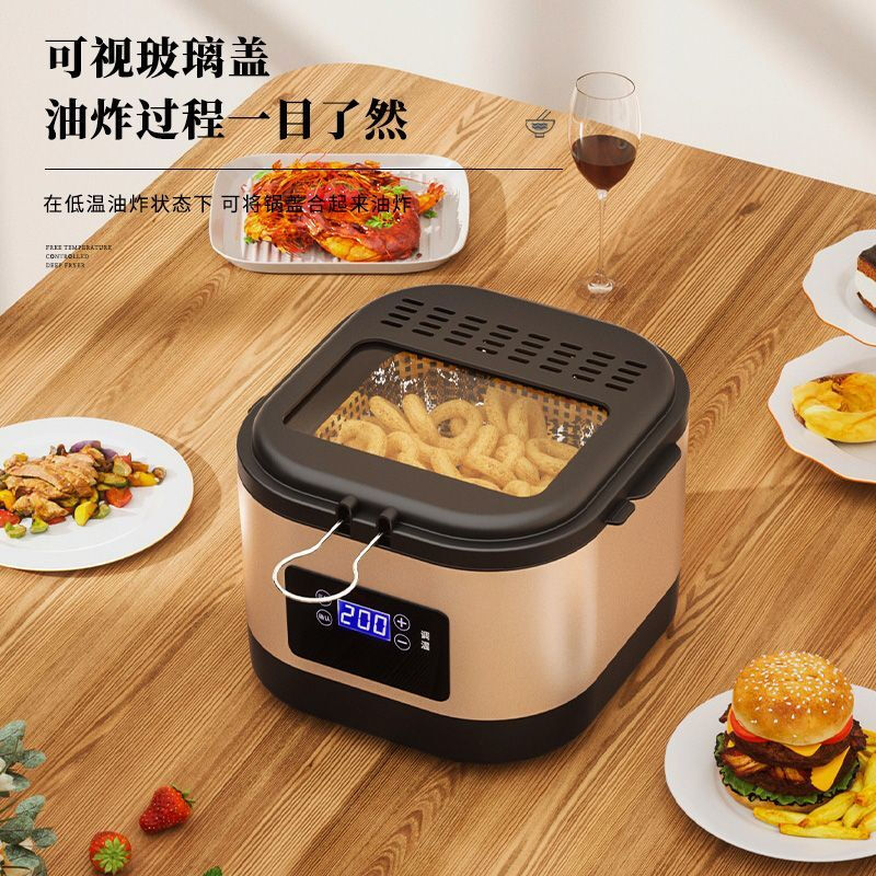 Kangzhiban Electric Fryer Household Fryer with Filter Fully Automatic Constant Temperature Storage Fryer Special for Fried Skewers Tempura Pot Intelligent Temperature Control Integrated Fry Basket/Random Color 27cm