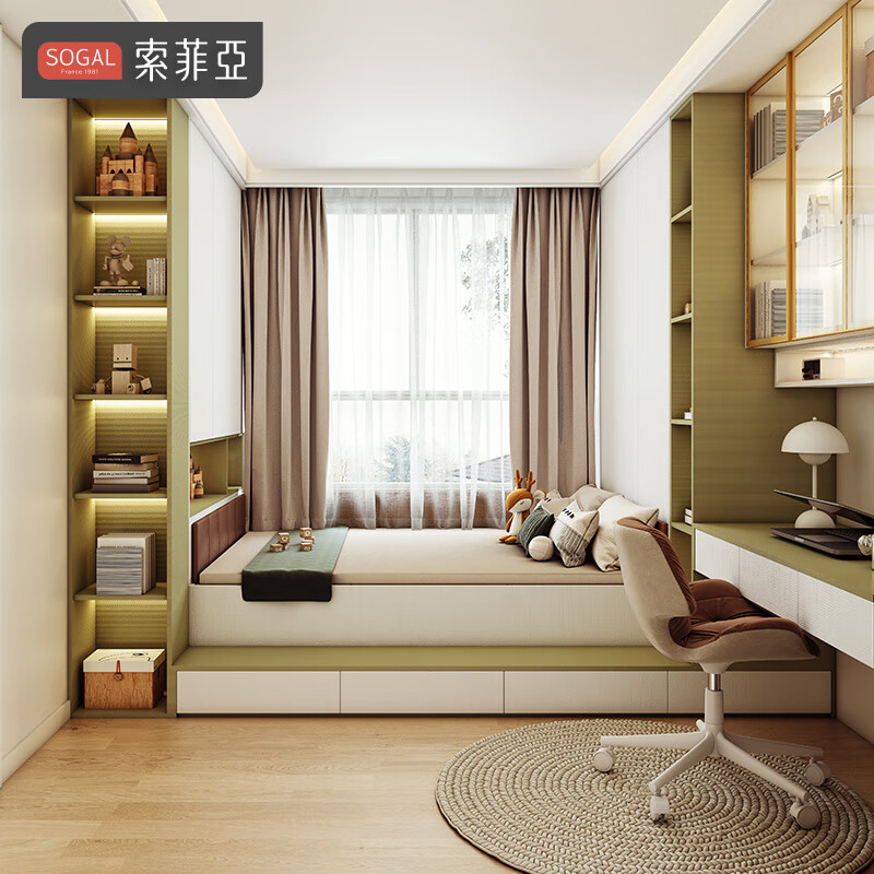 Sophia tatami bed customized for the whole house, children's desk bed, multi-functional all-in-one bed, small study room, bookcase combination wardrobe, 4 packages (+389 yuan / upgraded tatami)