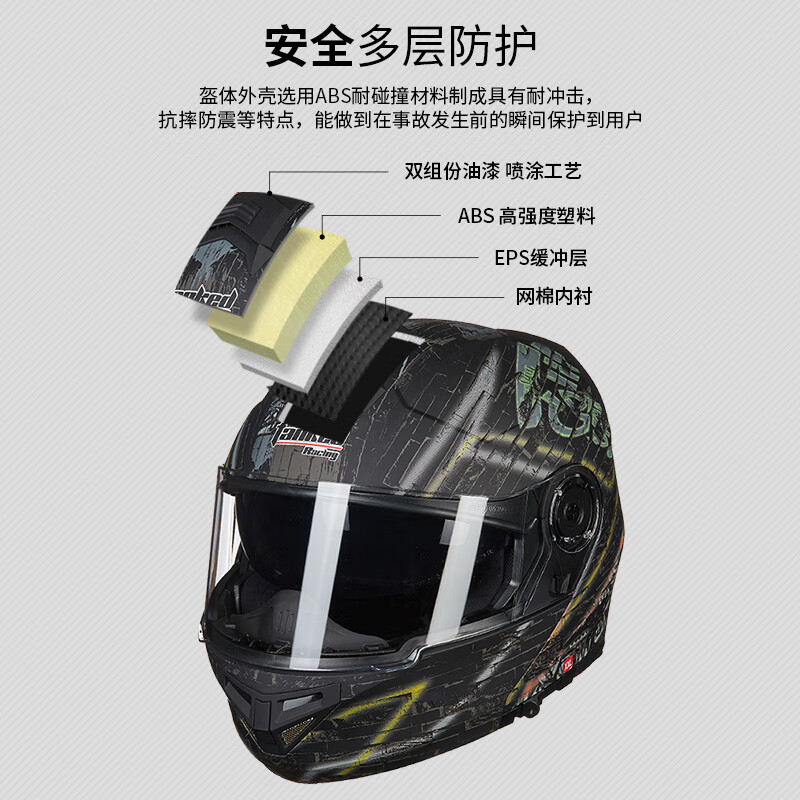 Tank motorcycle helmet T270 face-off helmet 3C certified dual-lens four-season helmet sub-black ghost night XL
