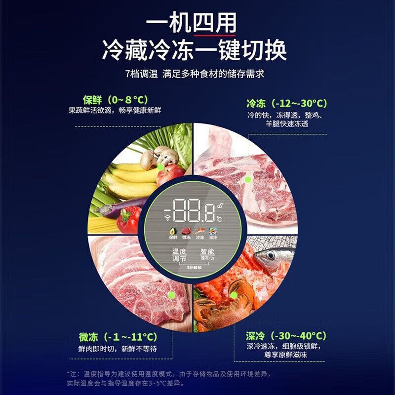 AUCMA Freezer 206L Color Crystal Freezer Level 1 Energy Saving - 40 Degree Small Ultra-low Temperature Household Refrigerator 206L
