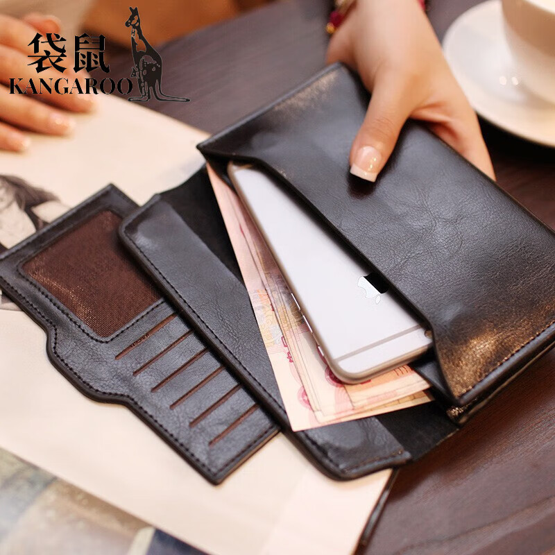 Kangaroo (KANGAROO) genuine leather women's wallet long large capacity new commuter bag high quality daily versatile hand bag burgundy