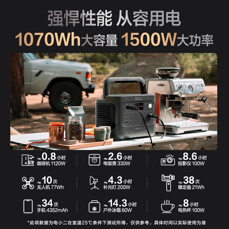 Electric Xiaoer Outdoor Power Mobile 1KW 1500W High Power Portable Energy Storage 220V Camping Car Emergency Start Large Capacity Fast Charging Source 1000Pro2 Space Gray