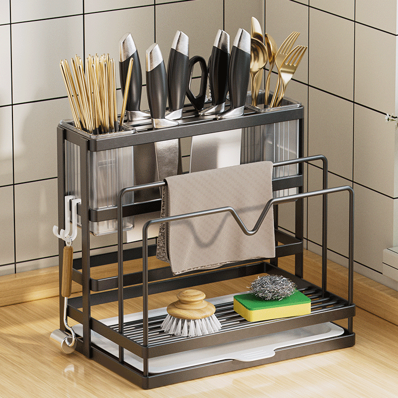 FANCYCHIC Kitchen Knife Rack Storage Rack Stainless Steel Countertop Chopping Board Rack Kitchen Knife and Chopstick Cage Integrated Knife and Chopping Board Wall-mounted Storage Rack Main Picture Model A Kitchen Storage Integrated Rack Knife Rack + Pot Lid Rack +