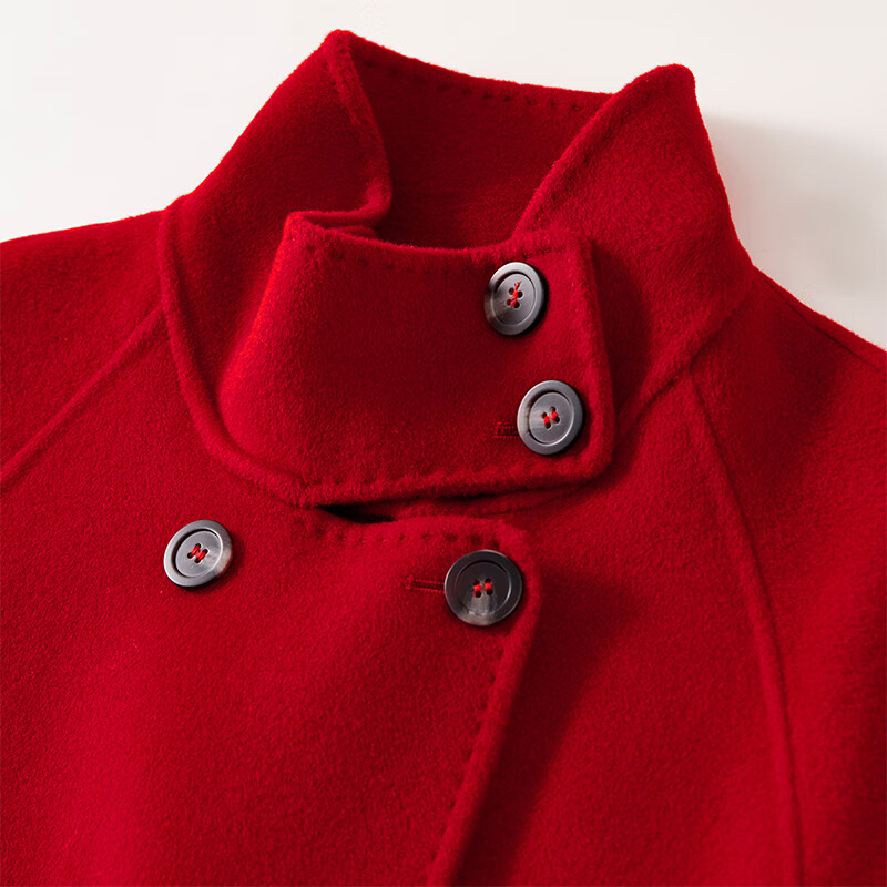 Shandubila New Year Red 100% wool woolen coat for women winter high-end thickened warm double-sided woolen coat