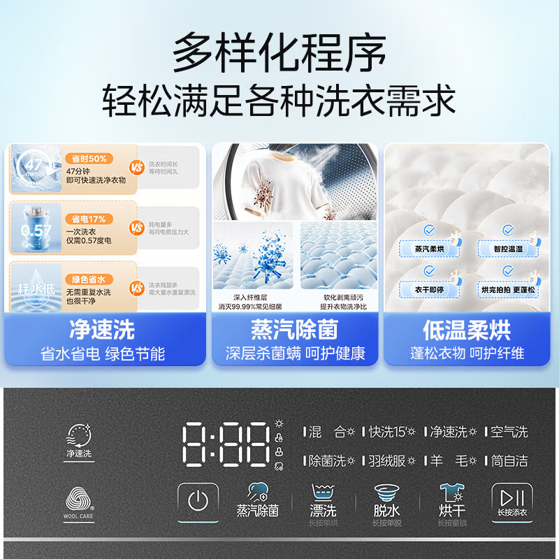 Midea drum washing machine fully automatic state subsidy 10/12kg large capacity household single washing/washing and drying machine first-level energy efficiency sterilization and mite removal trade-in 10KG washing and drying machine VC36 odor removal air wash + soft drying clothes protection