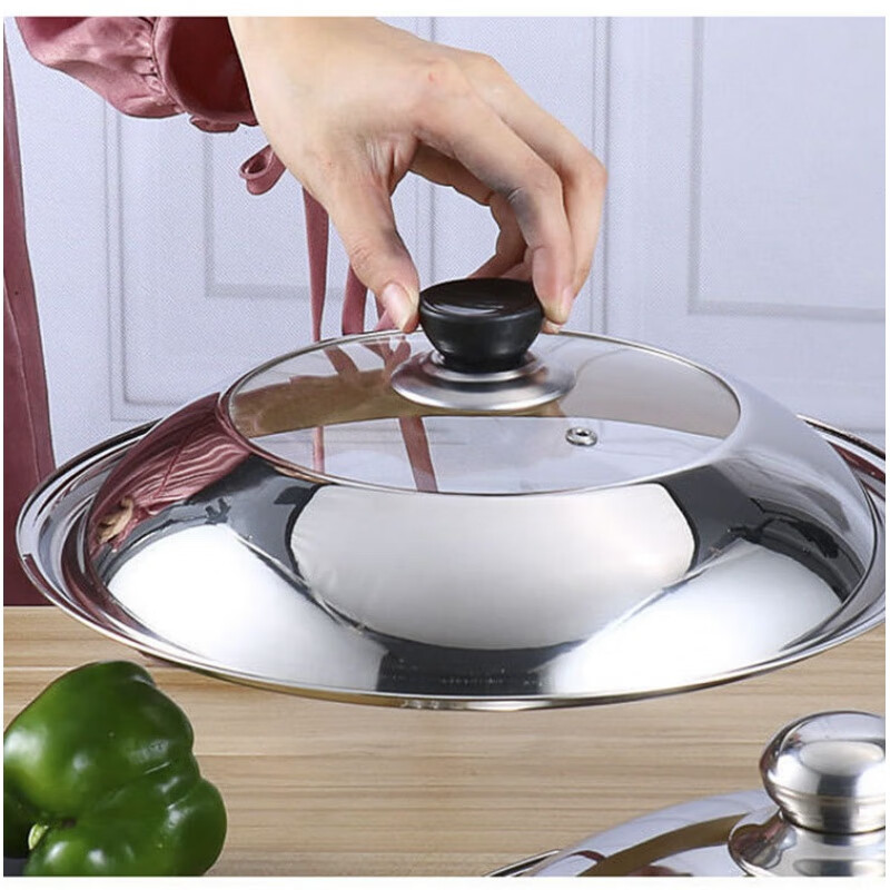 Fat Donglai same style pot lid stainless steel thickening and heightening see-through glass combination household pan wok universal lid line visible pot lid 32 32 inches
