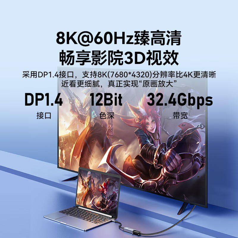 Shanze Type-C to DP1.4 female port converter Thunderbolt 4/5 adapter HD 8K60Hz screen projection suitable for Apple 16 laptop mobile phone external display CP02Q