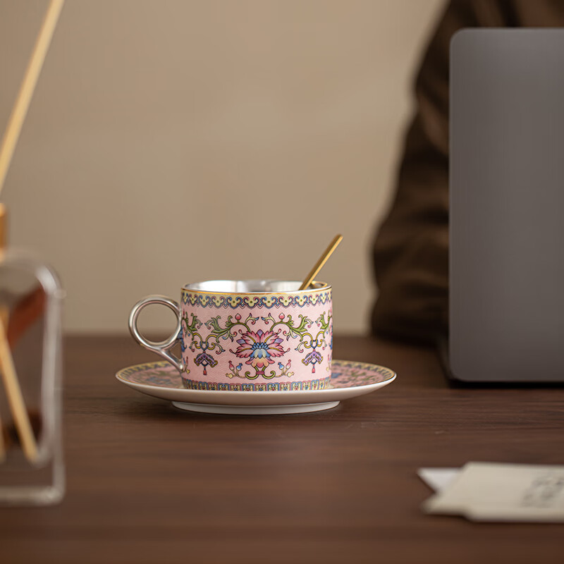 Su's porcelain gilt silver enamel lotus coffee cup pink teacup work by Zheng Wenqiang, a master of intangible cultural heritage