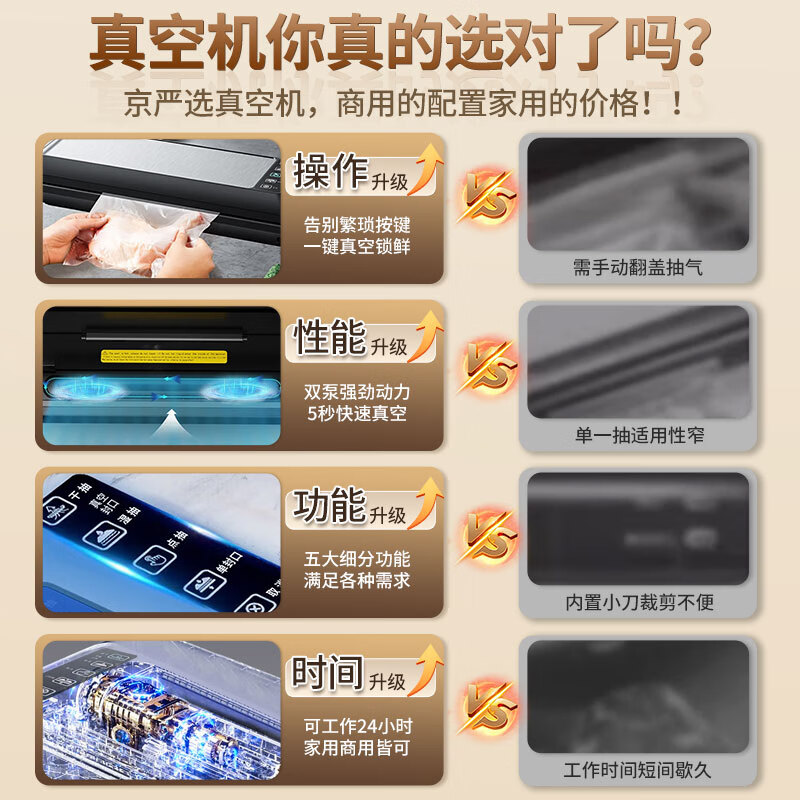 Jingyan Export Quality Vacuum Packaging Machine Fully Automatic Household Vacuum Machine Food Sealing Machine Commercial Food Dry Goods Vacuum Plastic Sealing Machine Wet and Dry Sealing Touch Control Dual Motor Fresh Locking Compressor