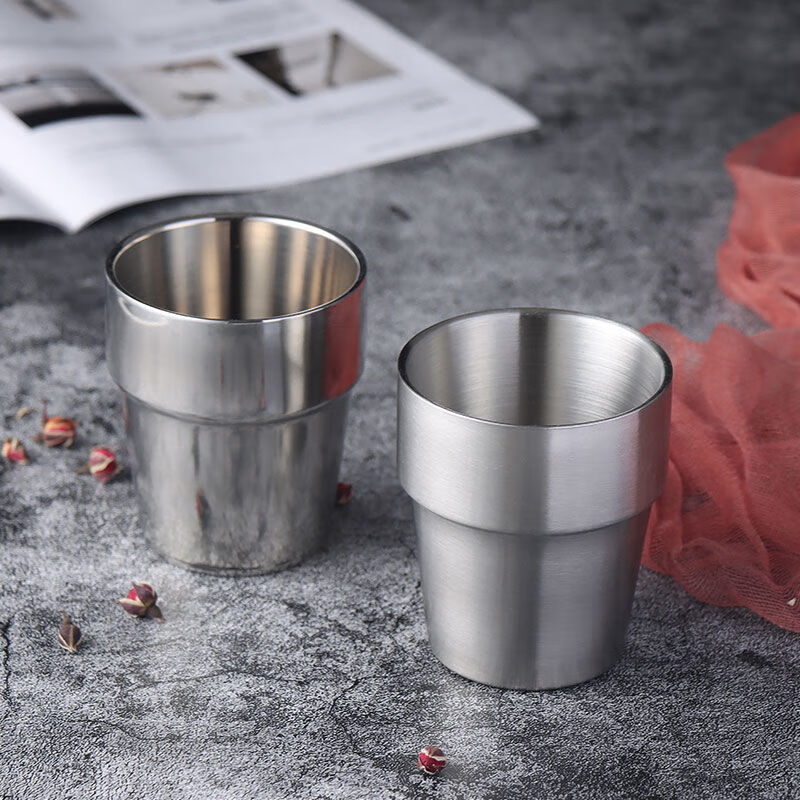 Vinoa 304 Korean stainless steel insulated double-layer drinking cup, anti-scalding and anti-falling beer cup, household children's drinking cup, 304 straight matte small size 180ml