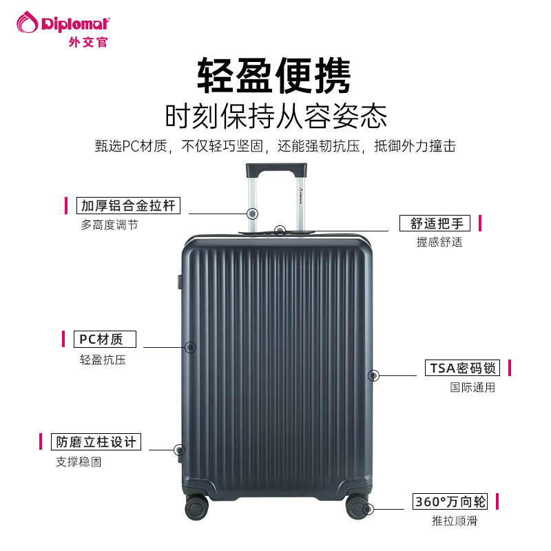 Diplomat diplomat expandable suitcase business large-capacity password carry-on case TC-2401 series black blue 20 inches - suitable for short distances and can be boarded