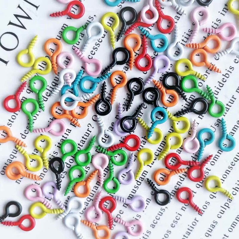 Colored sheep's eye nails, self-tapping screws, rings, rings, hooks, pendants, diy keys, toys, metal fasteners, colored sheep's eye nails - mixed colors - 100 pcs/bag
