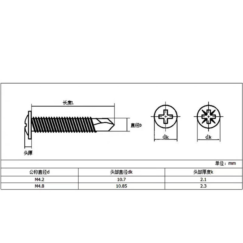 Platinum stainless steel self-tapping screws cross recessed round head self-drilling self-tapping screws dovetail screws drill tail screws M4.2*13 (100 pieces)