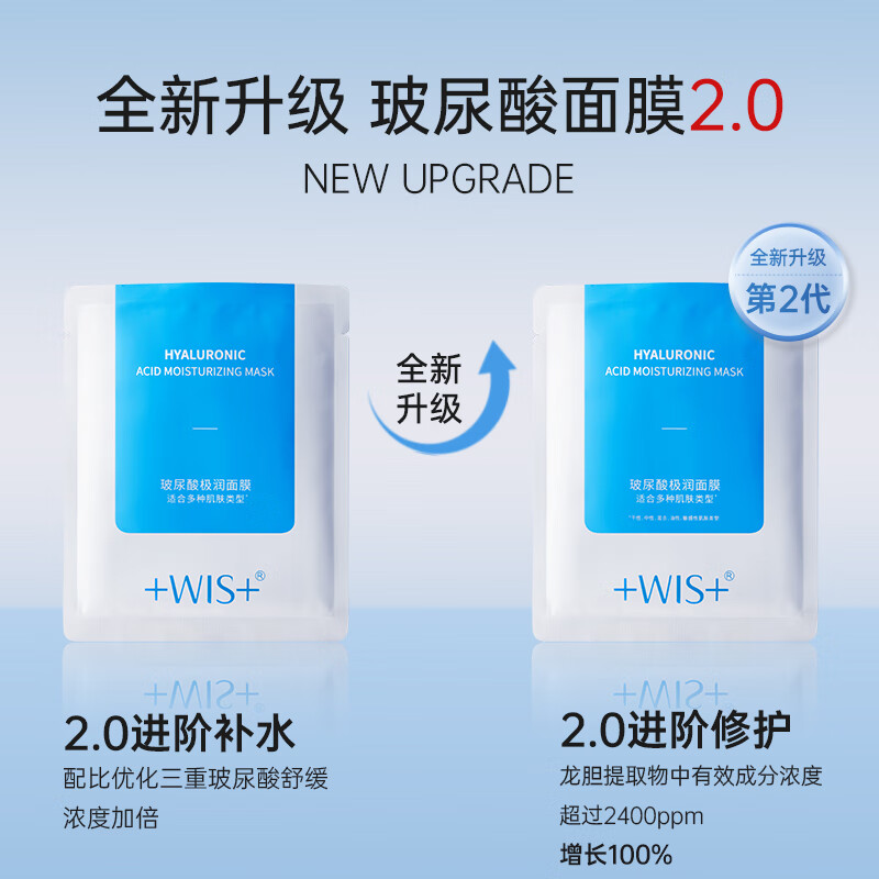 WIS hyaluronic acid mask 20 pieces, anti-wrinkle, firming, after-sun repair, hydrating and moisturizing skin care products, New Year gift for girlfriend