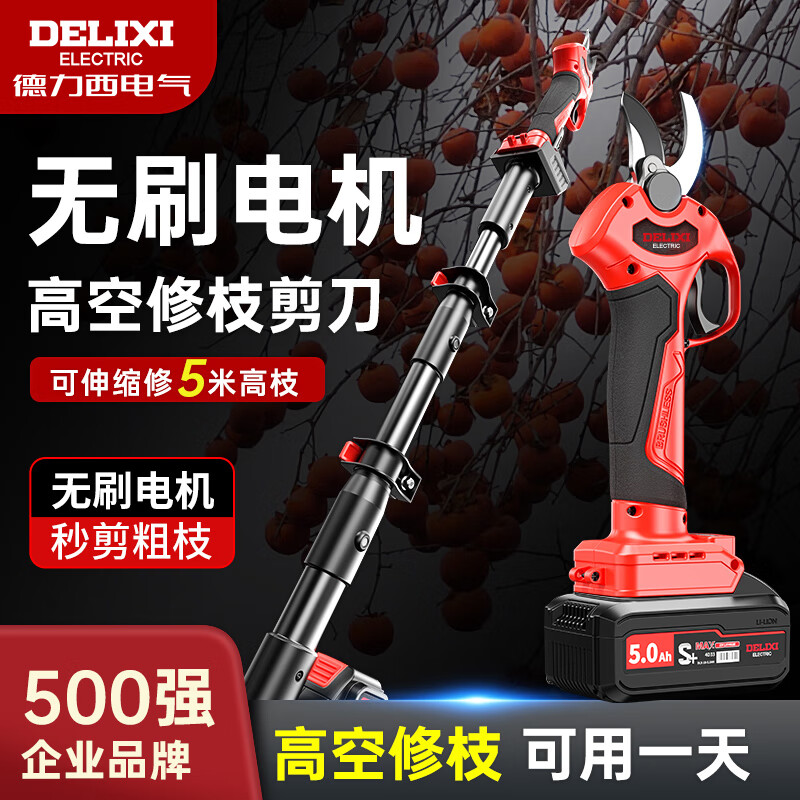 Delixi electric pruning shears fruit tree high-altitude pruning shears rechargeable telescopic pole pruning shears tree scissors gardening shears can cut 4.4 meters high 5.0Ah brushless 2 electric