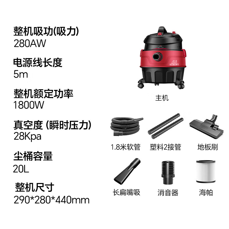 Puppy bucket vacuum cleaner household 1800W high-power high-suction industrial vacuum cleaner dry and wet blowing three-purpose decoration beauty seam land reclamation cleaning multi-function one-click cord collection T004S