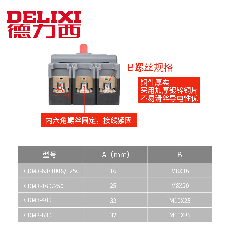 DELIXI CDM3 air switch 3P4P plastic case circuit breaker air switch 100A125A250A40 2P 125A