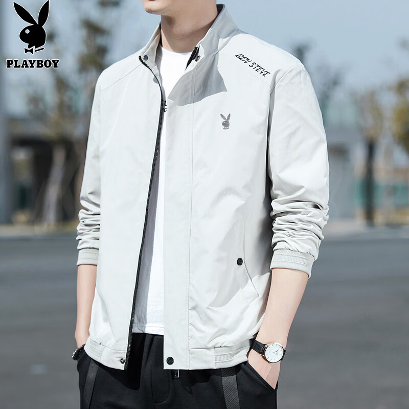 Playboy (PLAYBOY) Jacket Men's Jacket Men's Autumn and Winter Casual Stand Collar Trendy Top Clothes Khaki XL