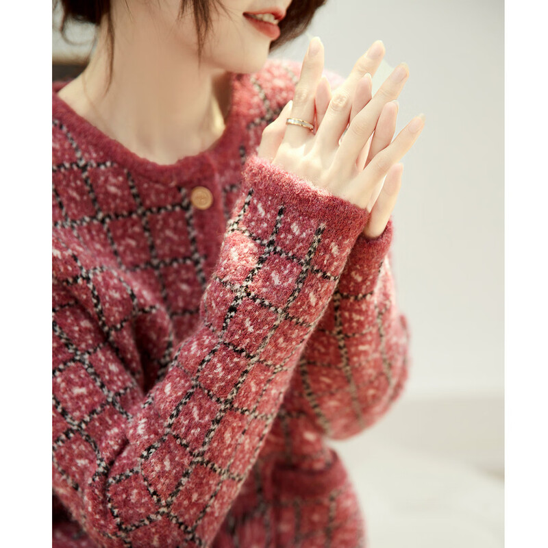 Demana small fragrance two-piece set spring and autumn round neck plaid top high waist a-line skirt suit women's fashion