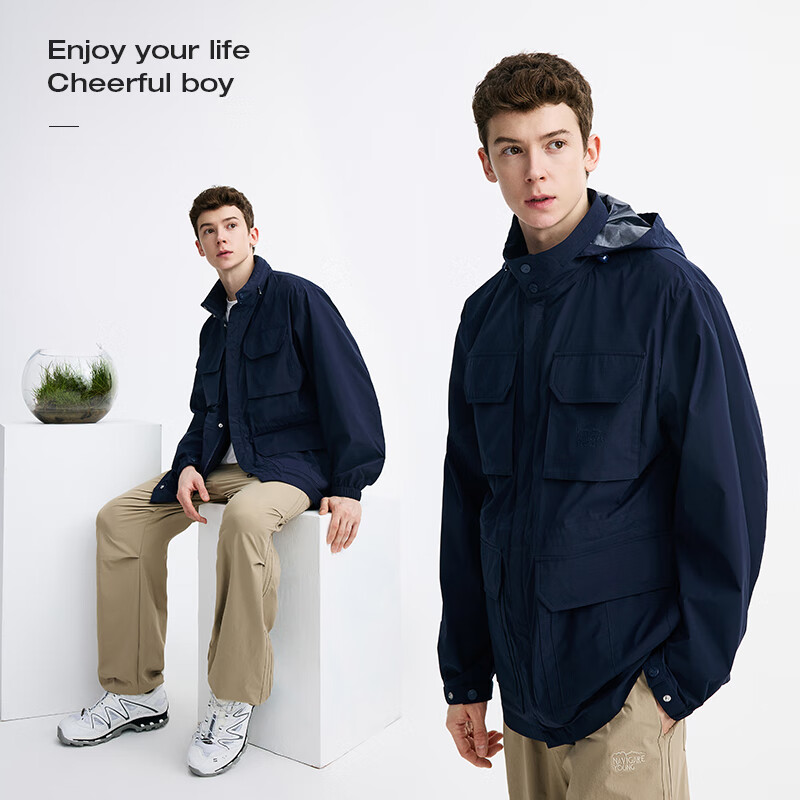 Navikel Italian Small Sailing Men's Outdoor Hooded Jacket Solid Color Fashion Work Jacket 3321005503 Blue XL