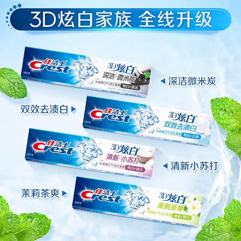 Crest toothpaste 3D dazzling white ice grade mint toothpaste cleaning multi-effect care mint flavor fresh breath baking soda 180g*3 pieces
