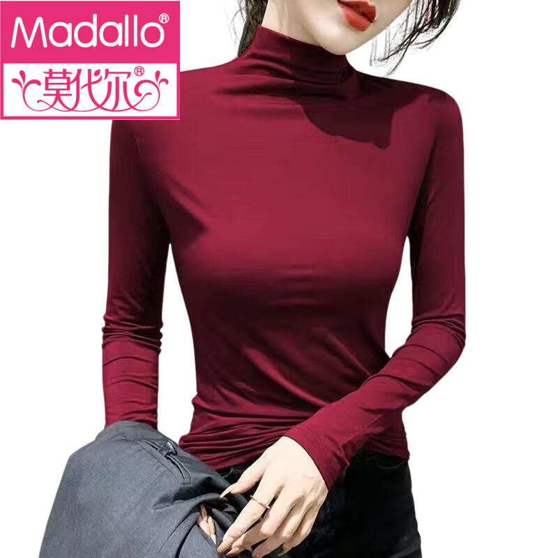Modal half turtleneck bottoming shirt for women 2025 spring and autumn new slim fit inner solid color mask long-sleeved T-shirt women's thin top D56-black single piece L suitable for 109-120 pounds