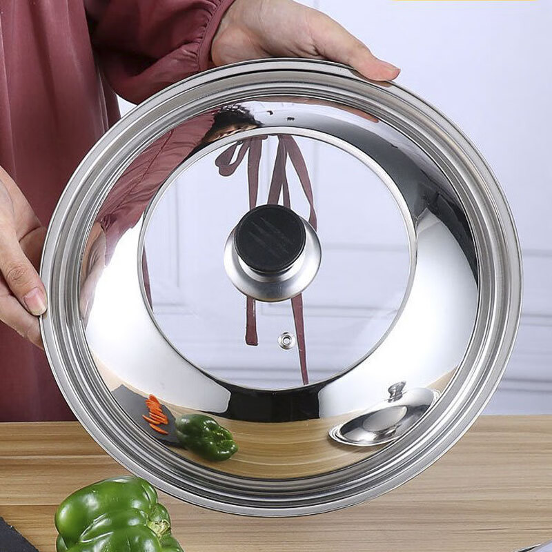 Fat Donglai same style pot lid stainless steel thickening and heightening see-through glass combination household pan wok universal lid line visible pot lid 32 32 inches