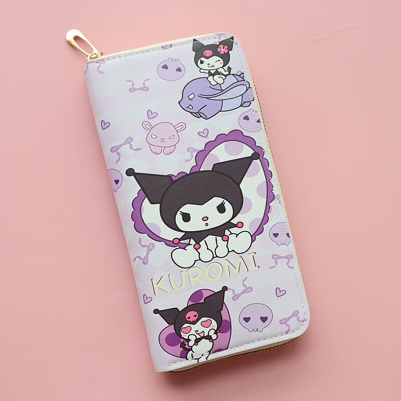 Chenwen Children's Wallet Long Wallet Female Cartoon New Valentine's Day Mobile Phone Wallet Zipper Card Bag Clutch Bag Coin Purse Long Wallet Black Bow Kulomi