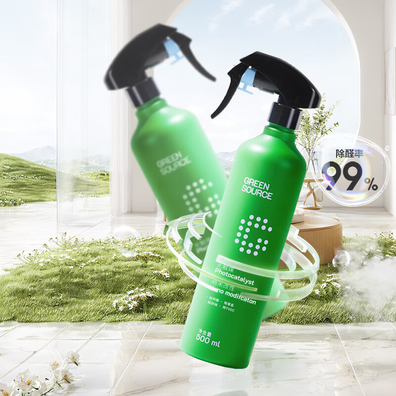 Green Source Formaldehyde Scavenger 500ml 2 Bottles Photocatalyst Formaldehyde Removal Spray New House Antibacterial and Odor Removal