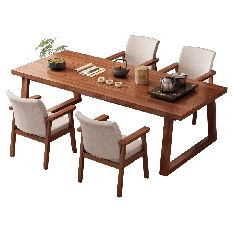 MiKe Mijia tea table and chair combination tea table tea table office simple solid wood legs new Chinese style home balcony large board tea table Bafang Laicai walnut color 120*60*75cm