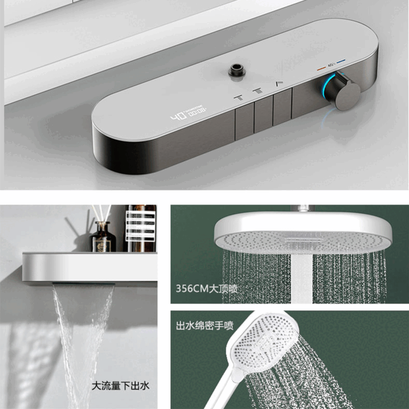 Kohler Selected Thermostatic Shower Set Full Copper Pressurized Bathroom Toilet Household Digital Shower Shower Faucet Hot and Cold Gun Gray Round Tube Thermostat