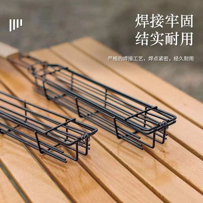 LZJV wooden handle barbecue cage hot dog sausage barbecue clip outdoor camping BBQ stainless steel grill grill stall tool red handle long barbecue grill - oil brush provided
