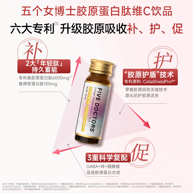 Five Female Doctors Limited Gift Box Collagen for Women Gifts for Elders Gift Box Clearance Style Gift Box 20 Bottles of Collagen and Vitamin C Drink 20 Bottles*1 Box +1 Bottle of Astaxanthin