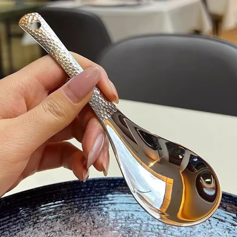 Retro ins style spoon stainless steel hammer pattern spoon household thickened table spoon children's table spoon good appearance loss sale 3 pieces