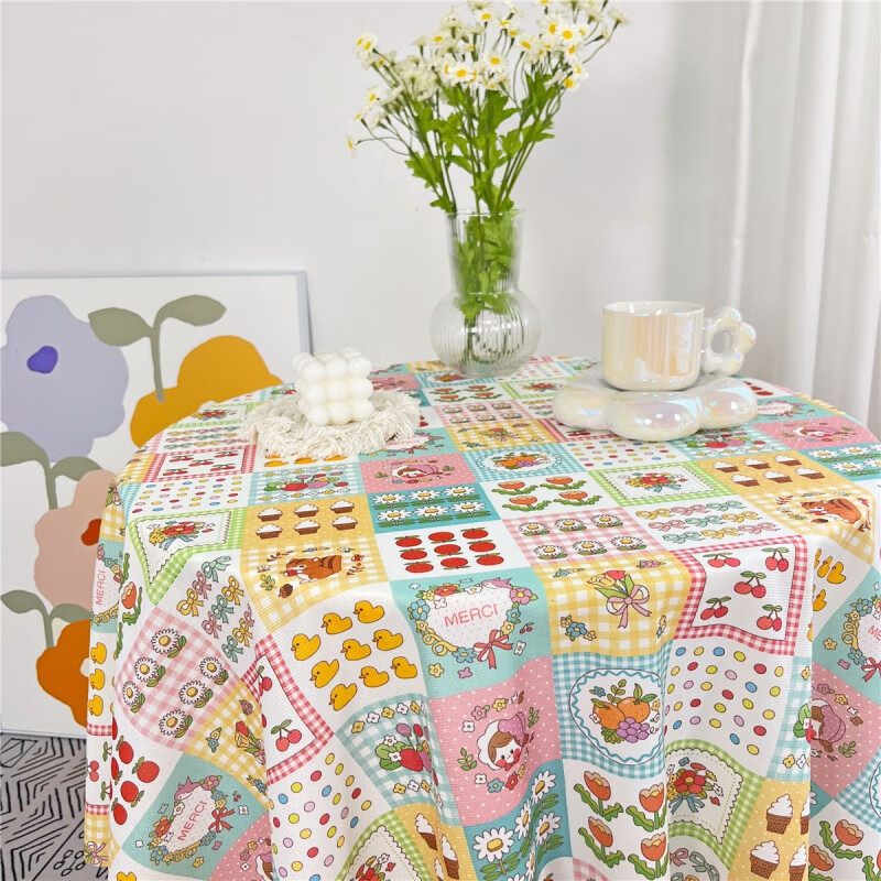 An Junshengfeng Floral Plaid Table Cloth Velvet Girly Heart Student Desk Cloth Pad Photo Background Cloth Puppy Party Party 90*90cm (suitable for square tables and round tables)