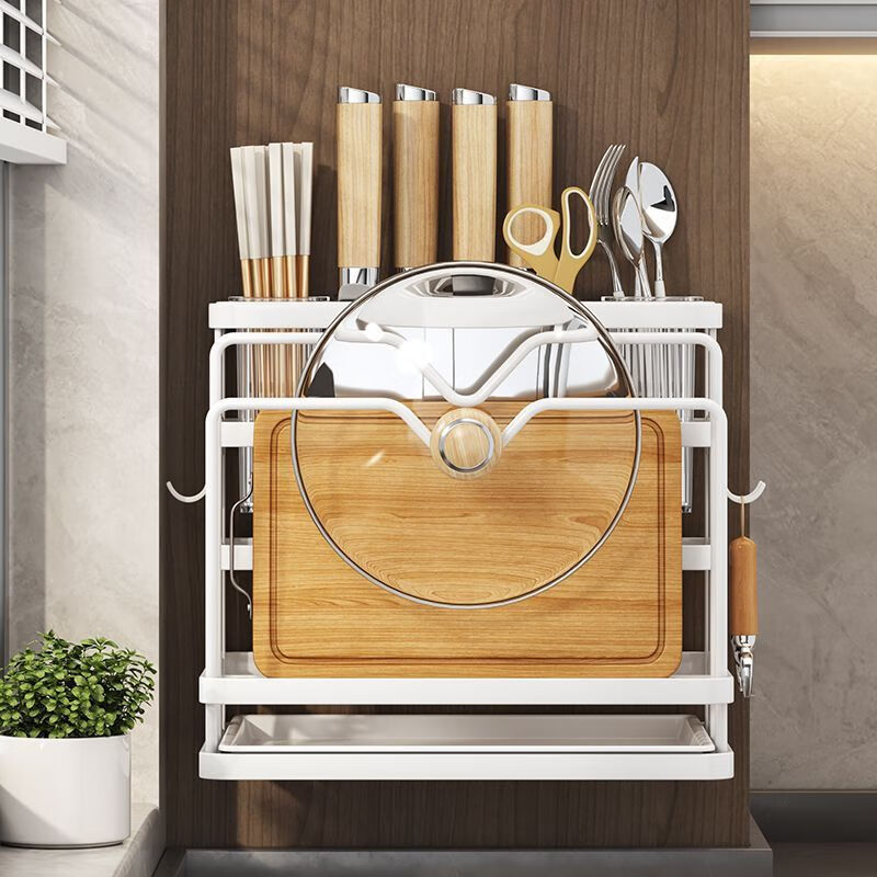 FANCYCHIC Kitchen Knife Rack Storage Rack Stainless Steel Countertop Chopping Board Rack Kitchen Knife and Chopstick Cage Integrated Knife and Chopping Board Wall-mounted Storage Rack Main Picture Model A Kitchen Storage Integrated Rack Knife Rack + Pot Lid Rack +