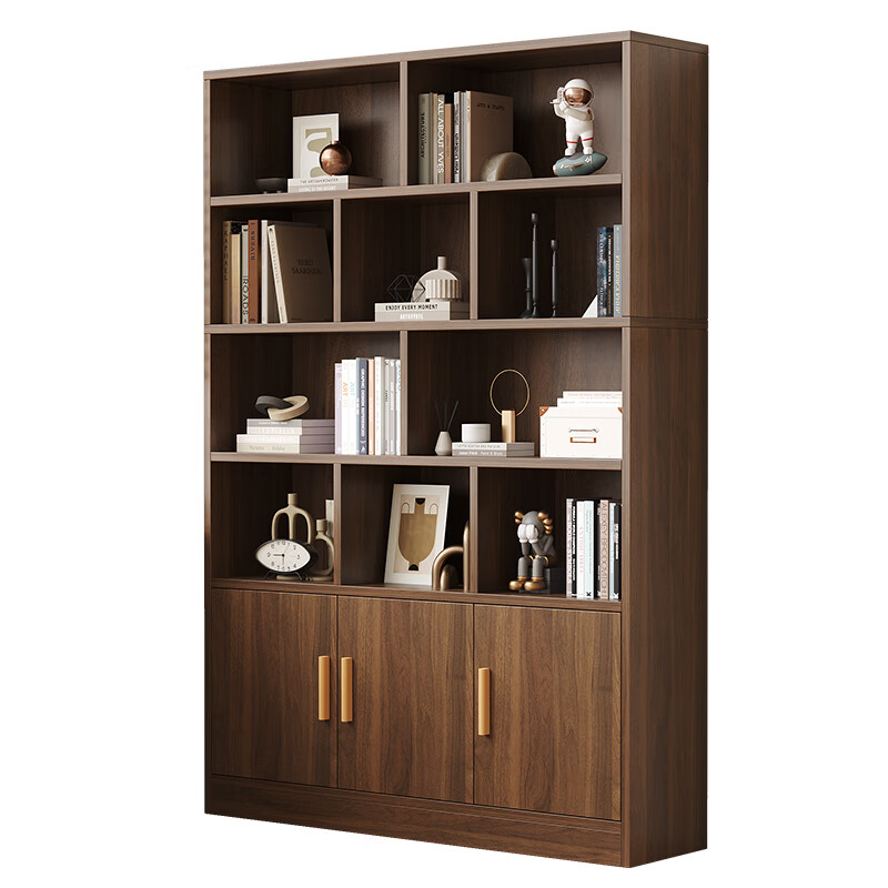 KULIN solid wood bookshelf bookcase floor-standing wall storage rack home living room with door 1.8 meters cabinet dark walnut color 100cm