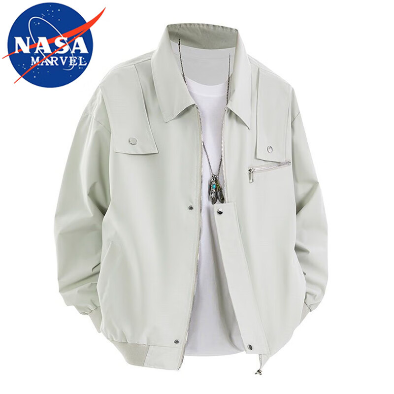 NASA MARVEL Jacket Men's Spring and Autumn Casual Young and Middle-aged Loose Lapel Breathable Long-Sleeved Jacket Top Black XL
